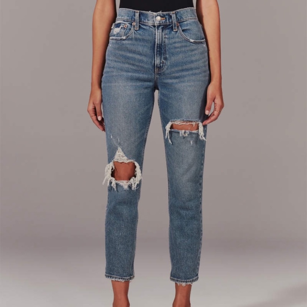 Ripped High Rise Mom Jeans